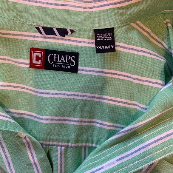 CHAPS Green and‎ White striped button down shirt. - Picture 4 of 6